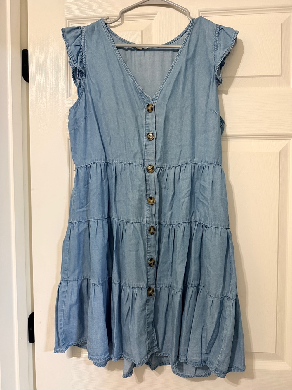 Blu Pepper Light Blue Tiered Button-Front Dress